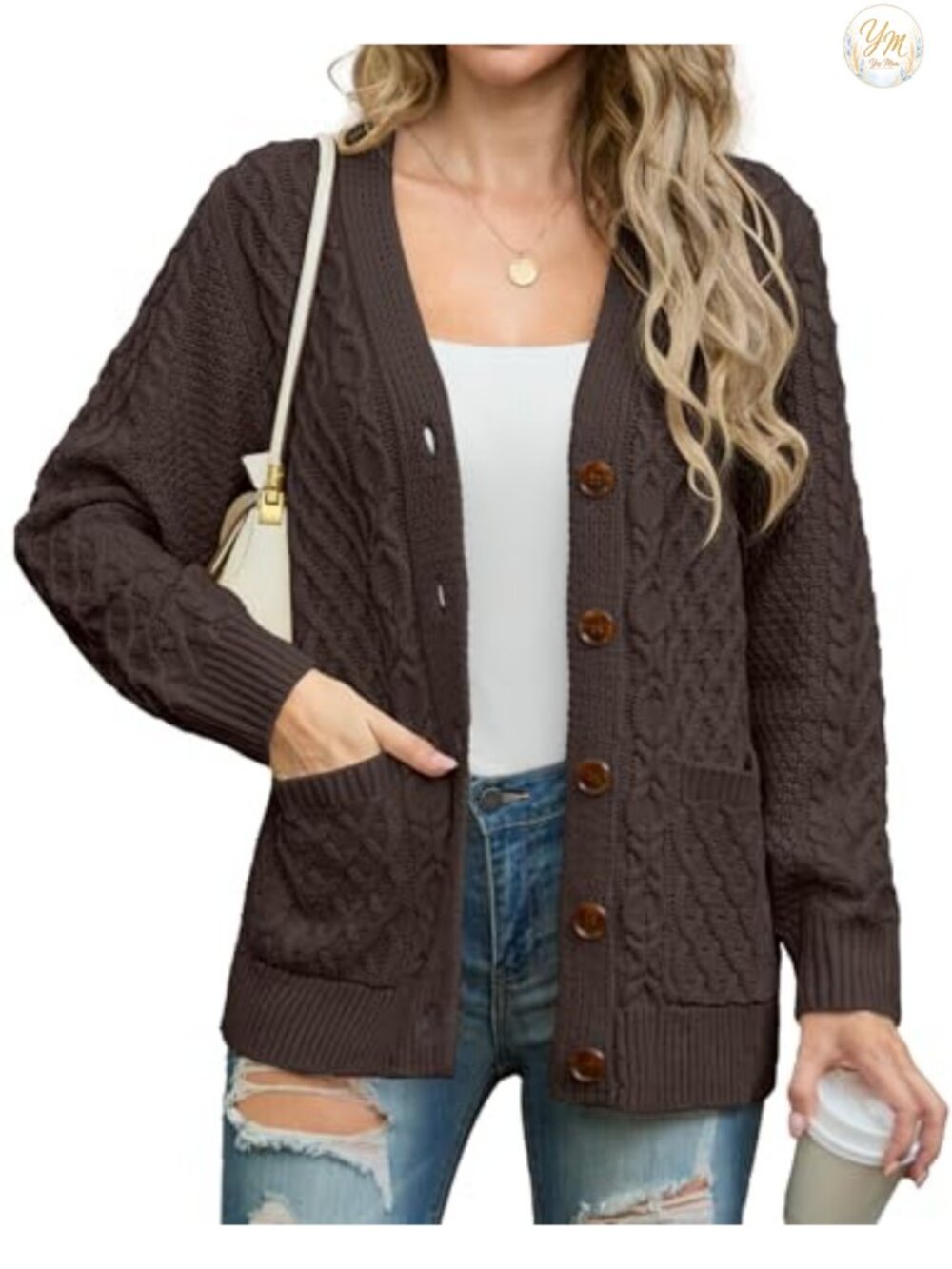 Cable Knit Chunky Cardigan Sweater with Pockets Button Down